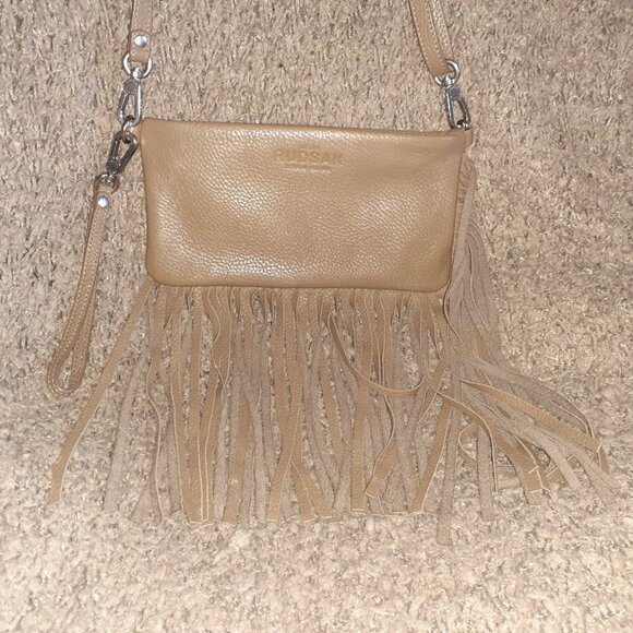 RUDSAK-Crossbody/Wristlet/Shoulder-Taupe Brown Leather-Fringed-Near Mint - Picture 2 of 9